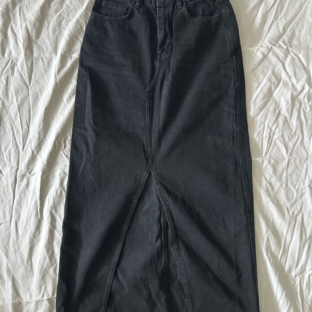 Mango Black Denim Midi Skirt